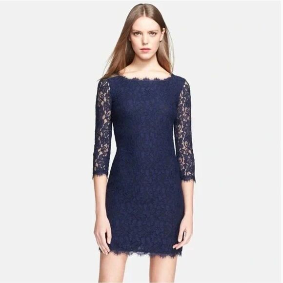 Diane Von Furstenberg Dresses & Skirts - DIANE VON FURSTENBERG Zarita Midnight Navy Blue Stretch Lace Shift Dress, Size 4